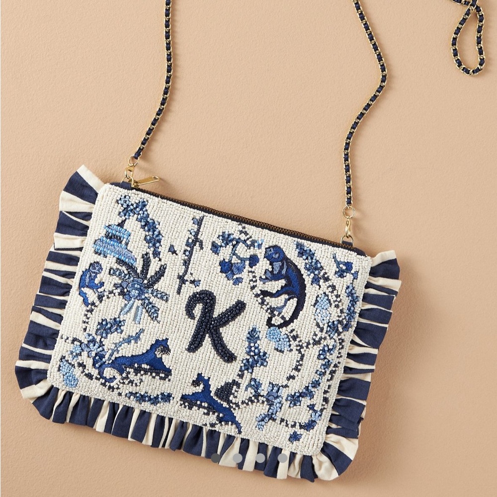 NWT K Monogram Anthropologie Beaded Purse